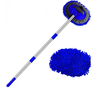 47.5" Car Wash Brush Mop Cleaning Tool with Long Handle Kit for Washing Detailing Cars Truck SUV RV Trailer Boat 2 in 1 Chenille Microfiber Sponge Duster Scratch Free