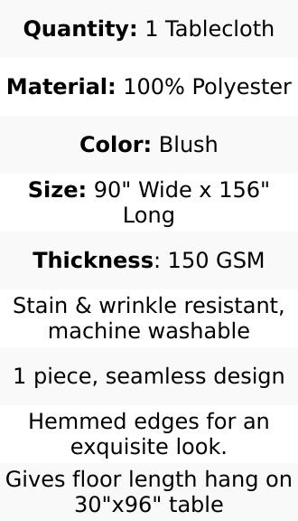 Polyester 90"x156" Rectangle Tablecloth Blush - Seamless Wrinkle-Resistant Table Cover