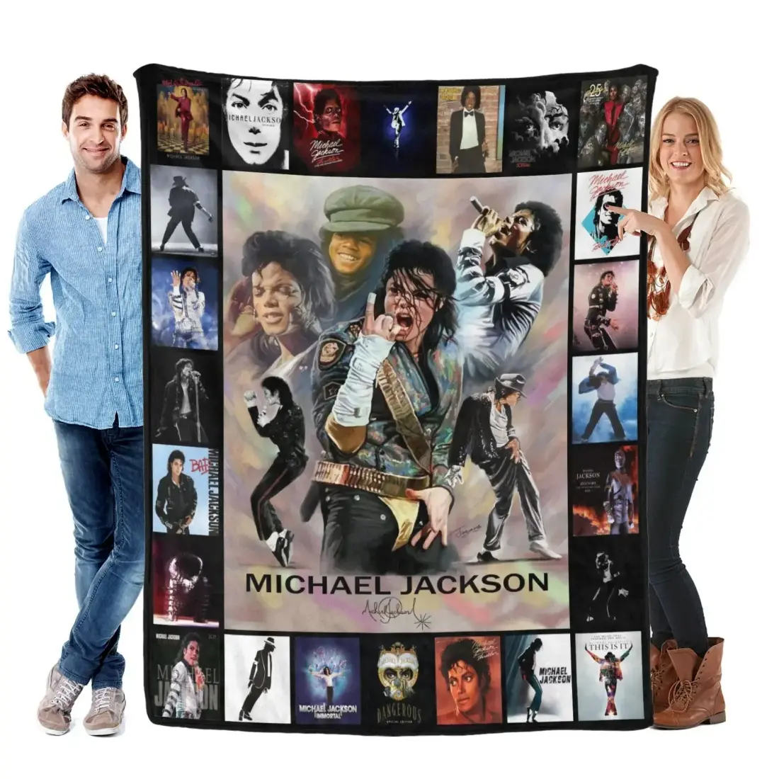 Michael Jackson King Of Pop Collage Print Flannel Blanket Cooling Blanket Homegoods Soft Cozy For Bedroom Living Room Sofa For MJ Fans Music Lovers Perfect Gift