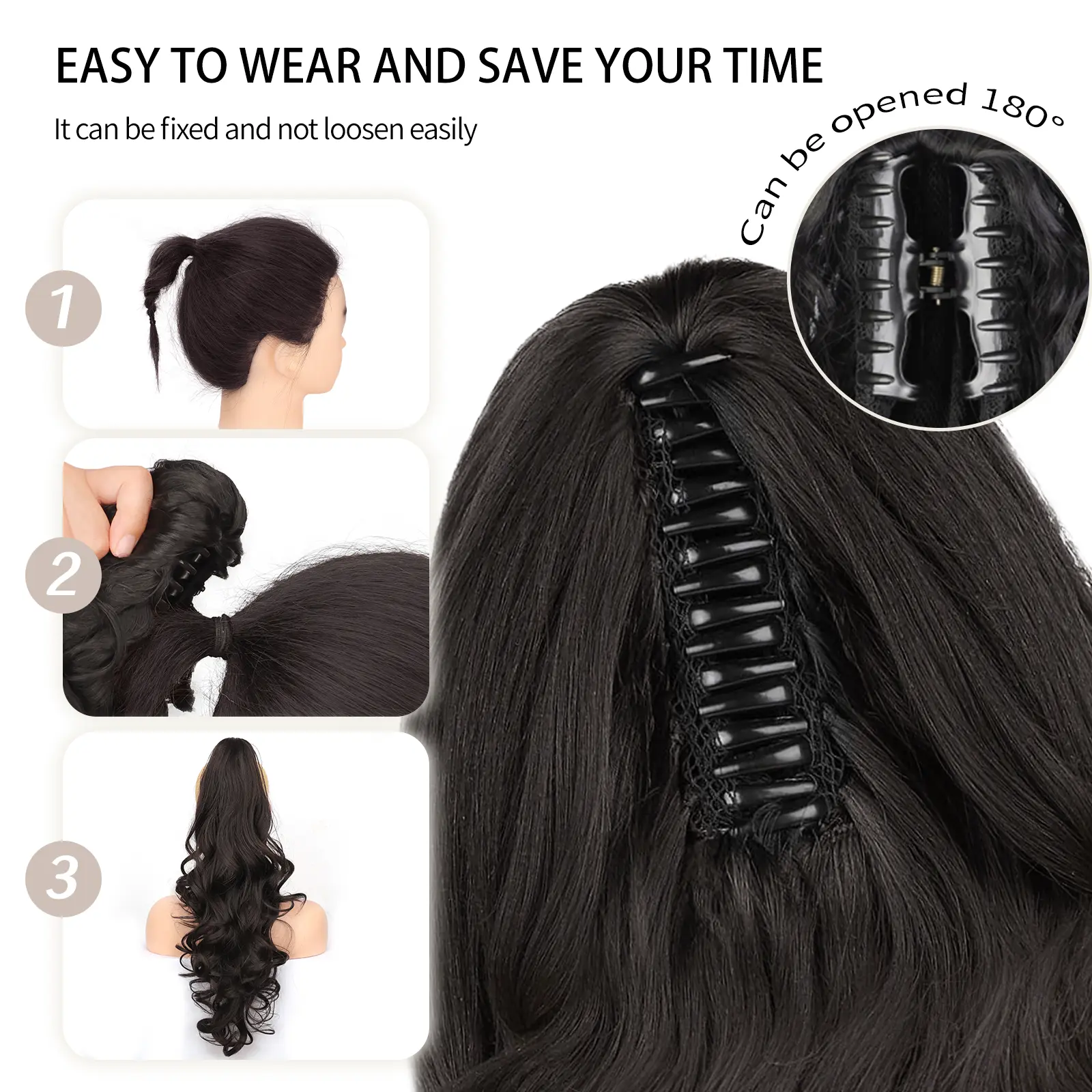 Kookastyle 24" Curly Wavy Ponytail Extension with Claw Clip Long Hairpiece for Women Natural Looking Jaw Clip on Ponytails Kookastyle 24" Curly Wavy Ponytail Extension with Claw Clip Long Hairpiece for Women Natural Looking Jaw Clip on Ponytails