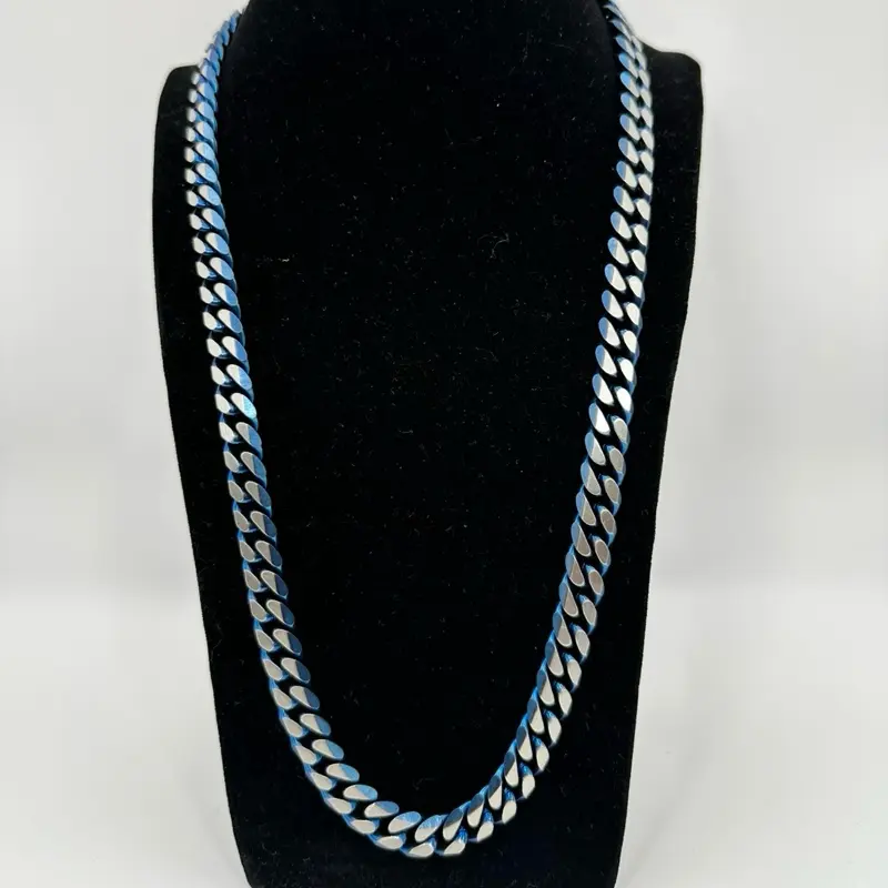 Blue Cuban Cut Chain 10mm 24inch - Elegant Jewelry for Men and Women