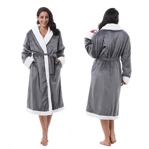 Tirrinia Womens Super Soft Warm Microfiber Fleece Plush Bathrobe Spa Robe with Pockets Large