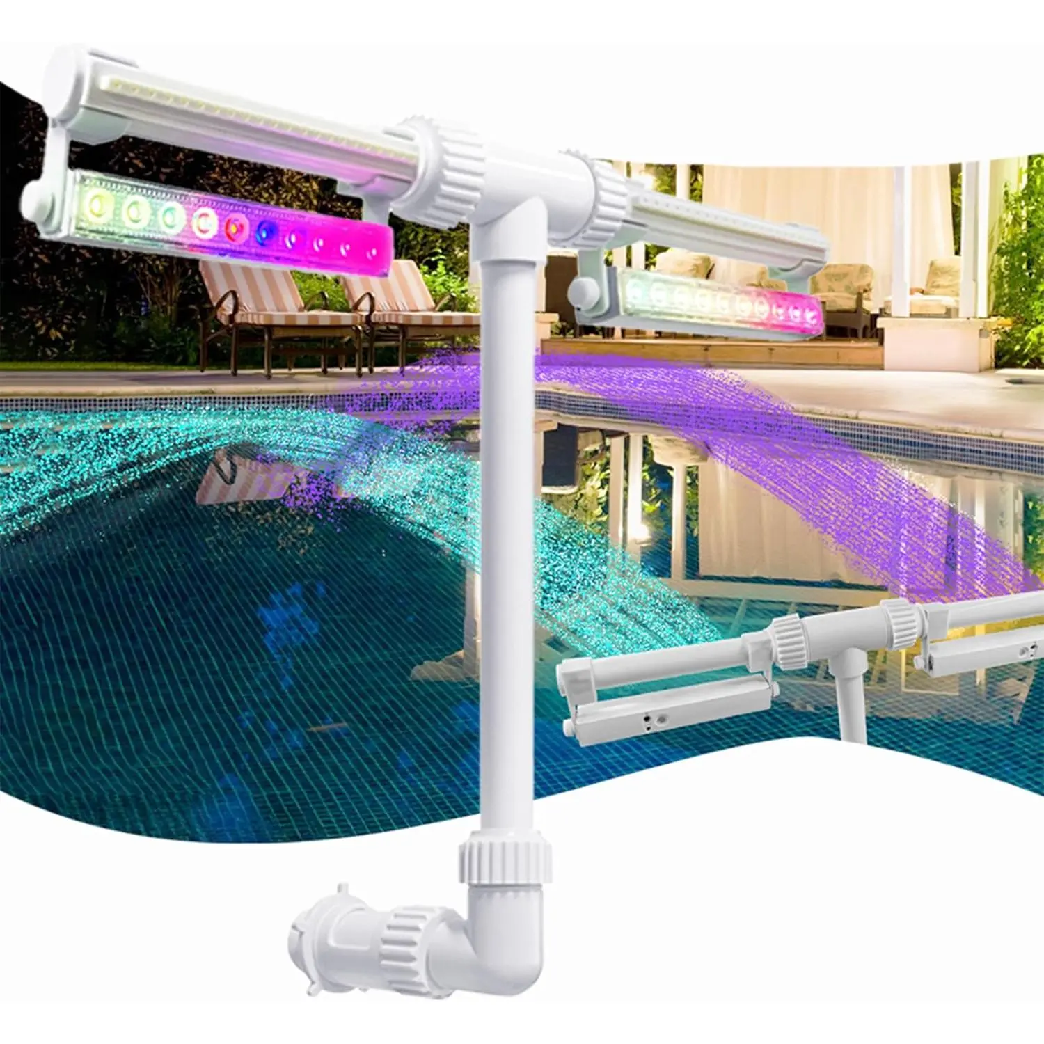 Pool Fountain Lights Waterfall for Above & In-Ground Pools with LED Lights, Remote Control for Above Ground Pool