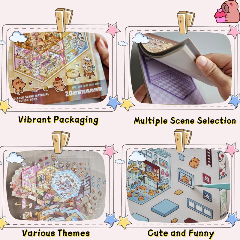 20 Sets DIY 3D House Stickers Scene Collection Book for Kids Adults, with Tweezers Make Your Own Shop House Stickers Therapy for Adult Relief Stress