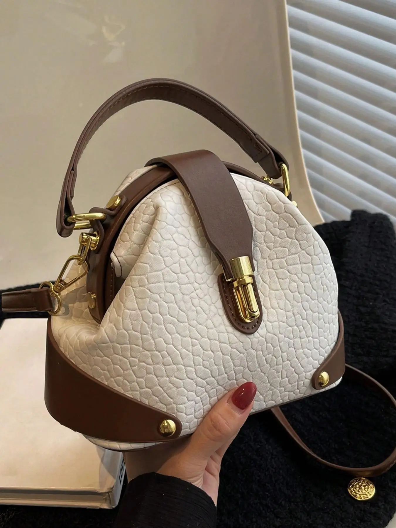 Women's Elegant Colorblock Handbag, Fashionable PU Leather Crossbody Bag, Casual Trendy Versatile High-end Commuting Bag