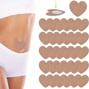 30pcs Self-Adhesive Castor Oil Patches - Leak-Proof, Highly Absorbent Heart-Shaped Wrap Pads for Belly Button, No Wash Needed, Soft & Comfortable, 30 Count, White, Belly Button Pads, Comfortable Undergarment, Heartshaped Design, Absorbent Fabric
