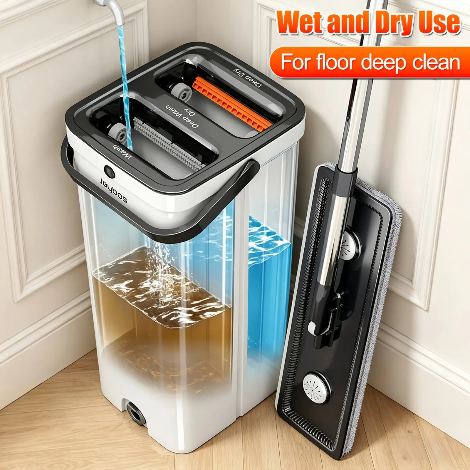 Mop Bucket Set, Hands-free Flat Mop, Mop Bucket System with Wringer, Separates Clean Water From Dirty Water, Comes Washable Microfiber Mops Pads, Household Product, Suitable for Cleaning Walls And Floors, Christmas And Halloween Gift!
