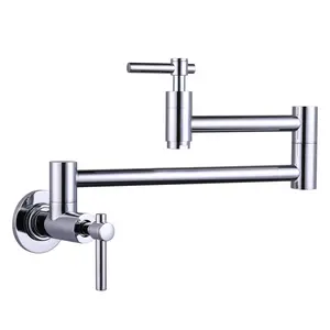 WOWOW Wall Faucet, Pot Fillers Wall Mount for Kitchen, Solid Copper Chrome Pot Filler Single Hole Folding Faucet with Double Joint Swing Arm Pot Filler Over Stove eggfaucet