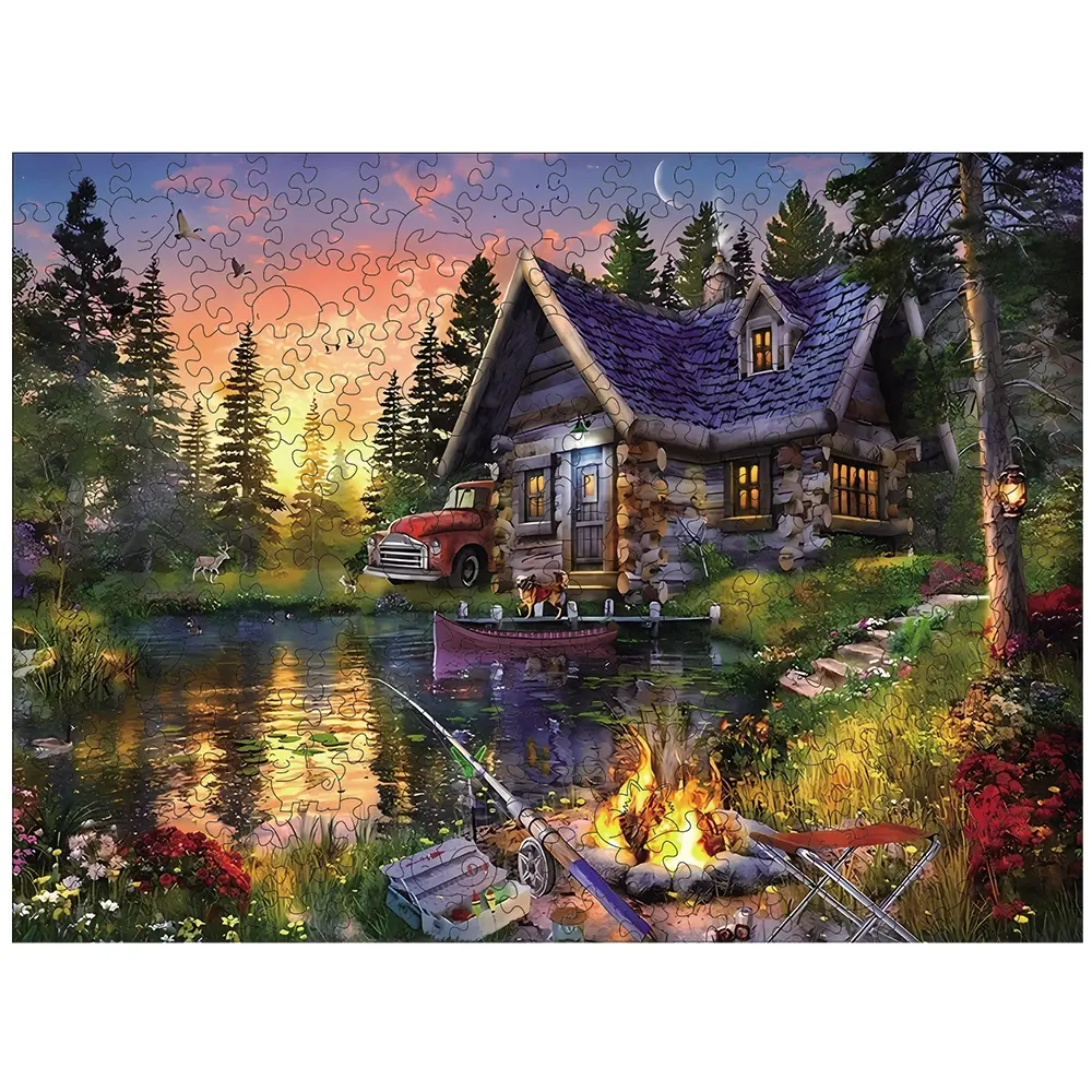 Adult Wooden Jigsaw Puzzle Lake House Design Unique Irregular Animal Shape Perfect Holiday Gift Modern Art Home Decor Suitable for Friends Family Wooden Puzzles