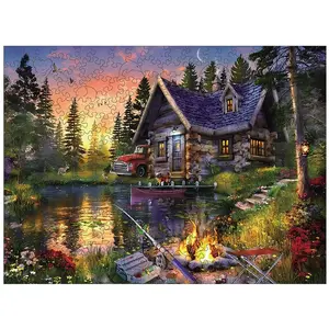 Adult Wooden Jigsaw Puzzle Lake House Design Unique Irregular Animal Shape Perfect Holiday Gift Modern Art Home Decor Suitable for Friends Family