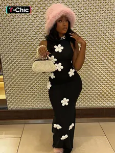 Women's Flower Design Rhinestone Decor Tank Dress, Elegant Chic Mock Neck Fitted Bodycon Maxi Dress, Ladies Summer Clothes, Womenswear