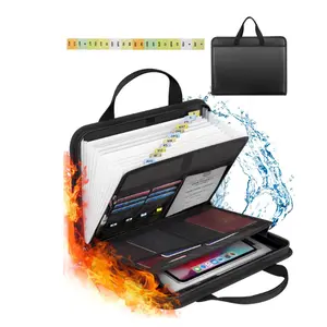 Fireproof Expanding File Folder Storage Box with Zipper Labels 13 Pockets for Business Office Receipt Travel Important Document Organizer Folio Accordion File Organizer