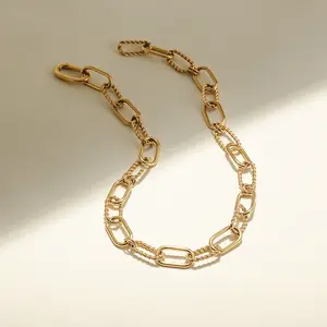 Sleek Modern Stainless Steel 316L Necklace NSSN728STGCD Minimalist Rectangle Link Chain 17.3" Length Everyday Elegance Gift Box Included