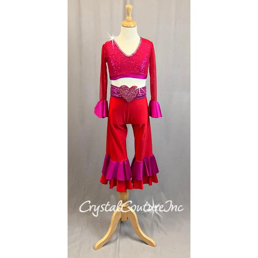 Red and Pink Disco Style Two Piece - Rhinestones