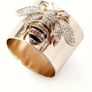 Elegant Bee Ring for Women, Gold-Tone Alloy with Synthetic Cubic Zirconia, Fashion Wide Band, Perfect for Daily Wear & Parties, Ideal Valentine'S Day Gift, All-Season Accessory