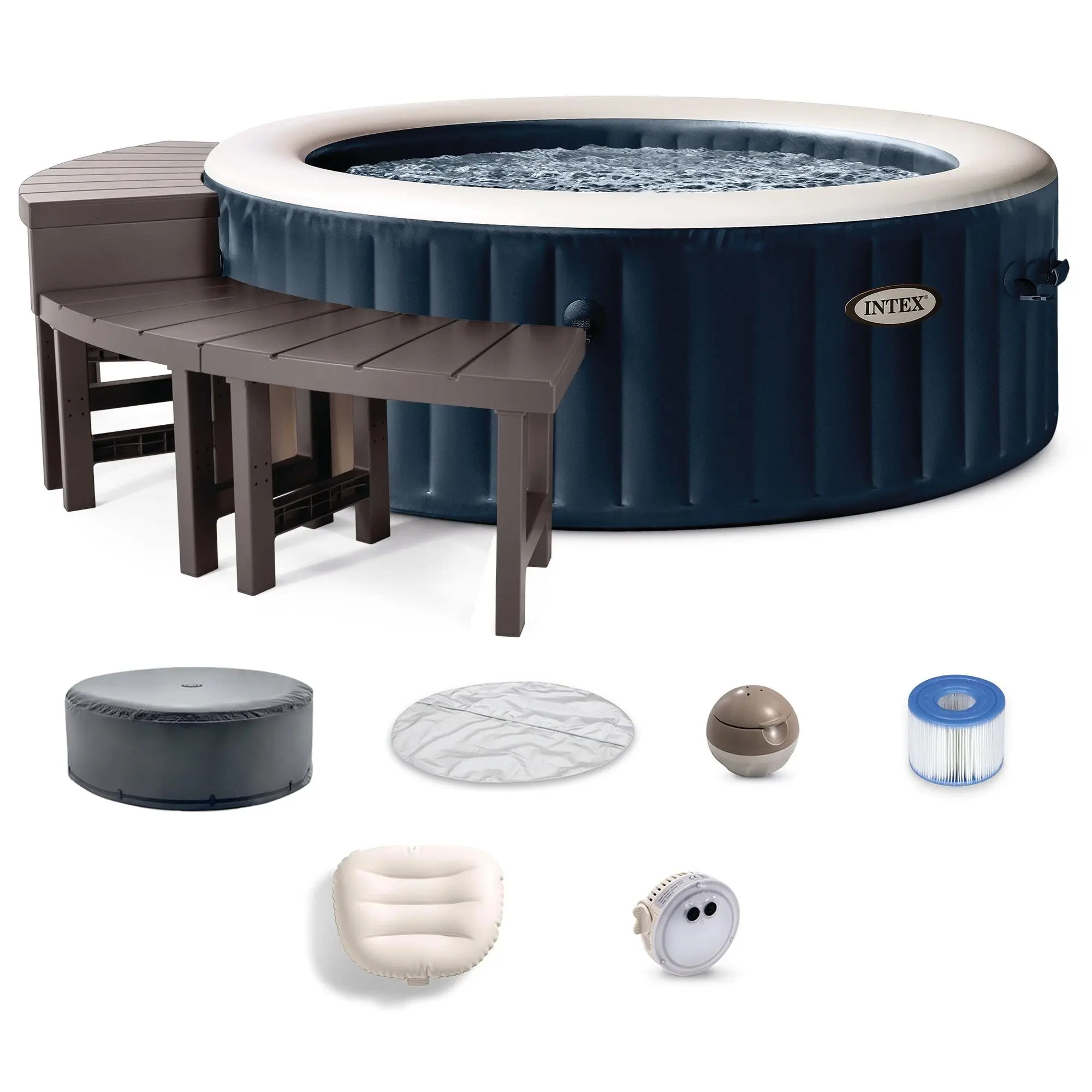 Intex PureSpa Plus Portable Inflatable Jet Spa & Medium PureSpa Benches (2 Pack)