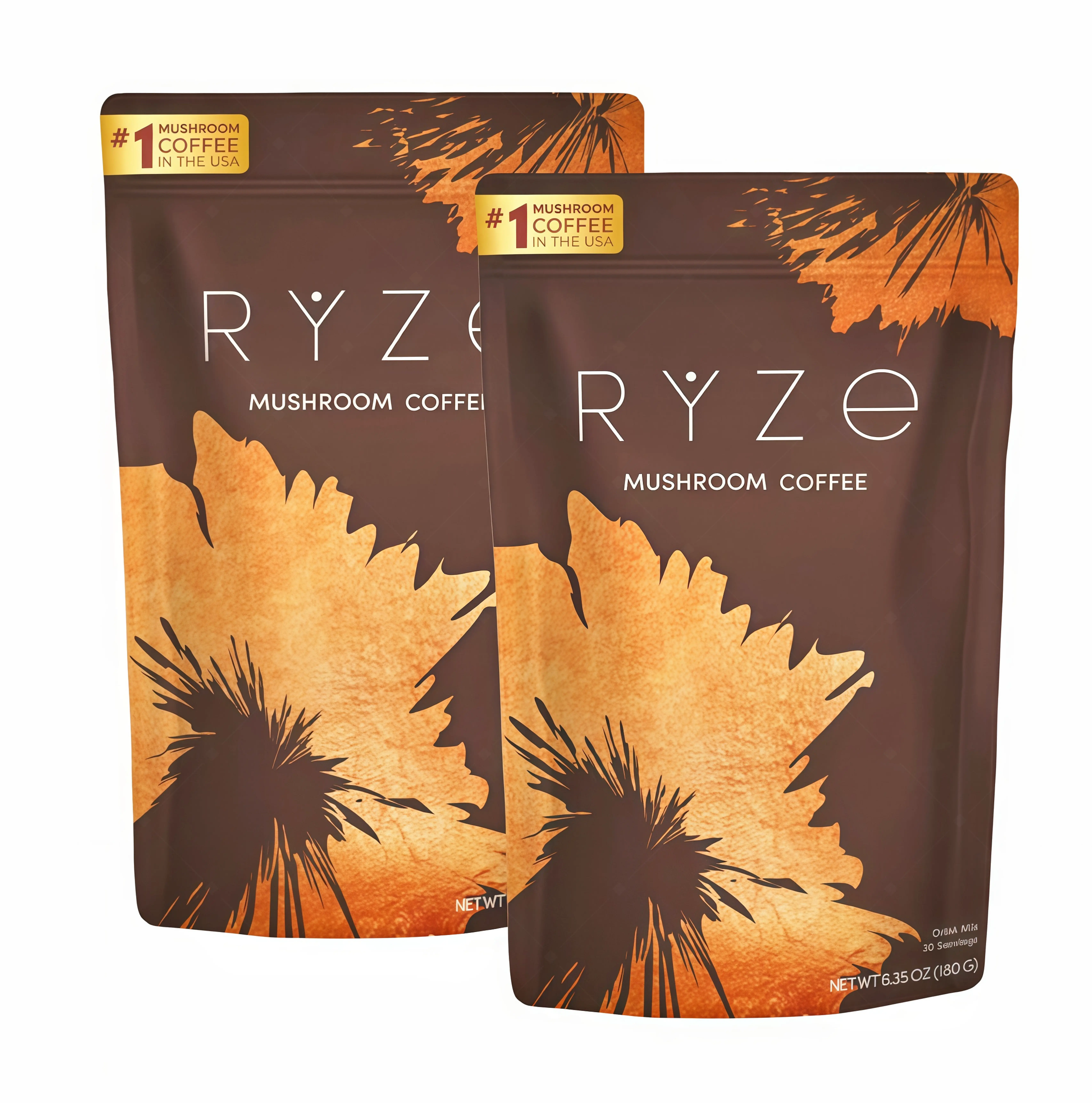 2 Pack RYZE Mushroom Coffee USDA Organic with 6 Adaptogenic Mushrooms and MCT Oil NF USA Grown Instant Coffee for Better Energy, Focus, Digestion, Immunity with Turkey Tail, Shitake, Lion's Mane, 30 Servings Vitamin