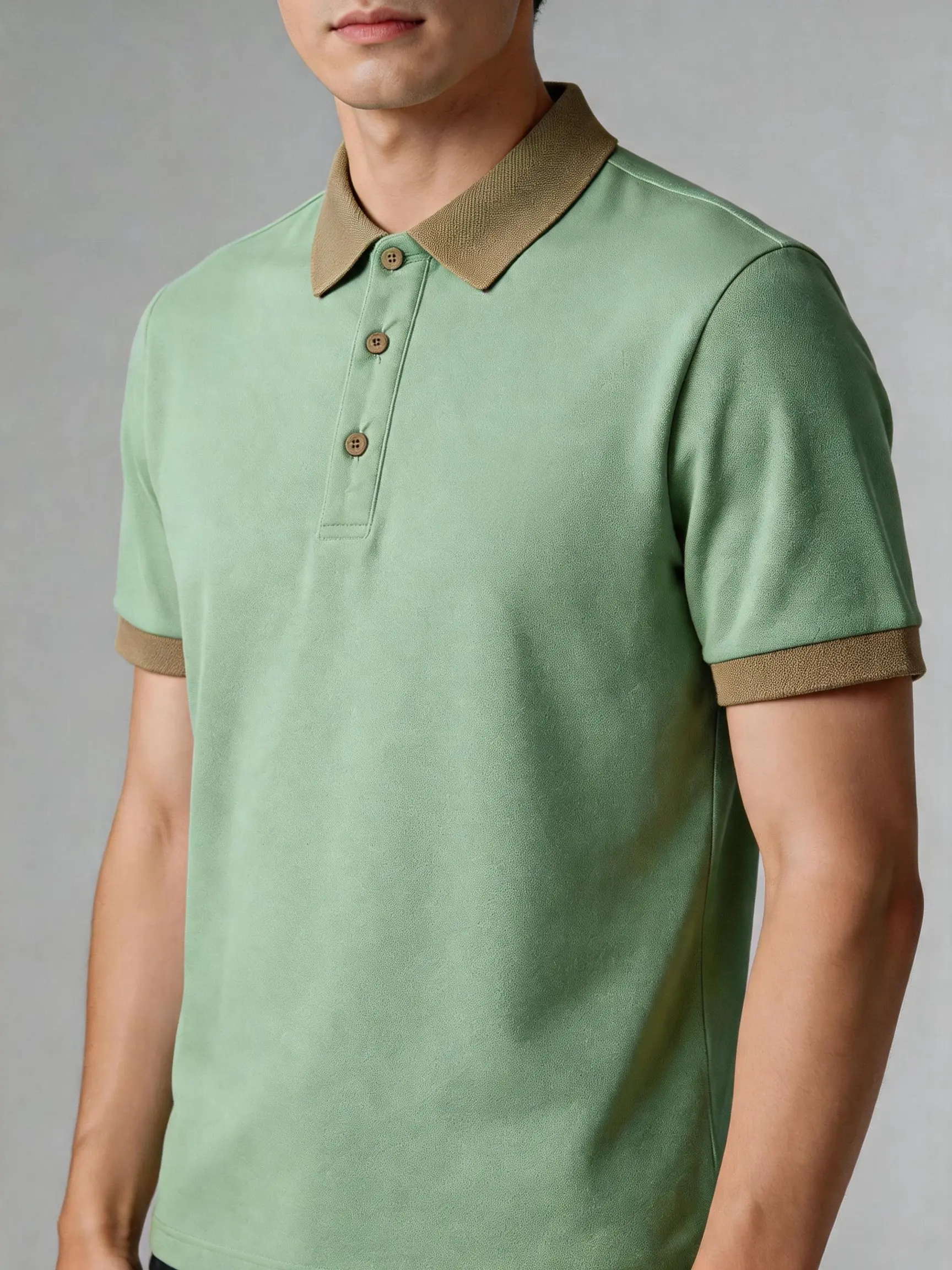 Men’s solid light green polo shirt with small penguin print, breathable collared summer top for golf and everyday wear
