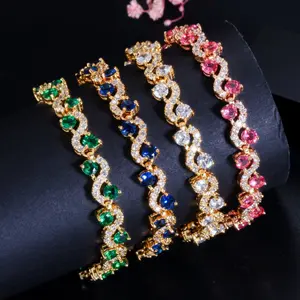 Colorful Wave Moissanite Link Bracelet Gift for Her Fashion Couple Jewelry Tennis Bracelet for Women