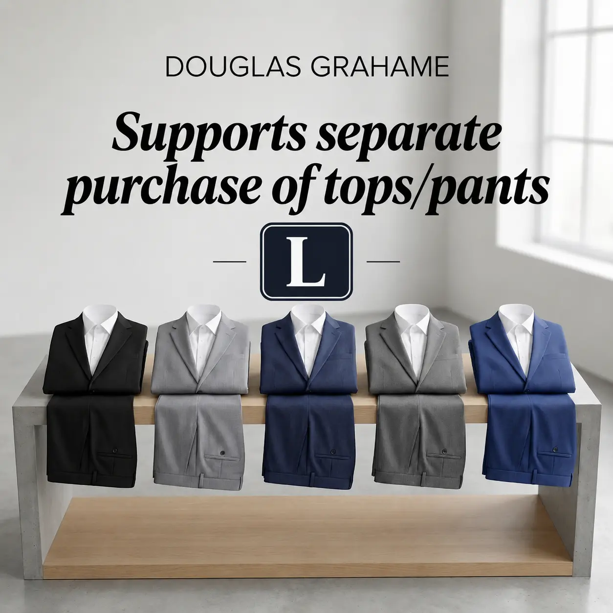 Douglas & Grahame Men's Separate Suit Set Long Fit (L) - Italian Cut Blazer OR Trousers - 98% Wool Premium Fabric - Mix & Match Sizes for Perfect Fit - Business Wedding Formal Attire