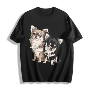 Women'S Long-Haired Chihuahua Print Crew Neck Short Sleeve T-Shirt | Comfortable, Soft, Fashionable, Elegant, Vintage Style, All-Season, Medium Stretch Fabric, Sizes S-Xxl