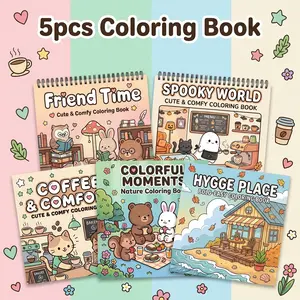 Kawaii Coloring Book - 5pcs Exquisite Coloring Books for Adults, Teens & Elders | Fun, Beginner-Friendly Stress Relief Activity | Spooky World, Coffee Comfort, Hygge Place & Colorful Moments Themes | Opaque Super-Sensitive Paper | Great Gift for Holidays