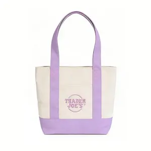 Trader Joe’s Women’s Large Capacity Floral Canvas Tote Bag - Aesthetic Two-Tone Shoulder Bag with External Pocket, Reusable Eco-Friendly Grocery Handbag, Sturdy Storage Bag for Toys, Work, Shopping & Travel Essentials