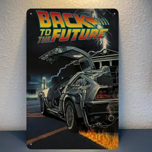 Christmas gift Back to the Future" Vintage Metal  Sign, 8x12 Inch - Retro Style Wall Art with DeLorean Design for Man Cave, Bar, Home, Office, Garage, Cafe Decor, Classic Movie Poster Ornaments Room Artistic Decoration Photo Print Vintage Garage Signs