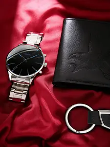 Men's Luxury Steel Watch Keychain Wallet Set, Analog Quartz Movement, Elegant Gift Box, Perfect for Christmas Valentine's Day Birthday