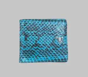 Mint Genuine Leather Snakeskin Print Wallet Blue Bifold Mens Card Holder Slim ID