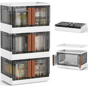 Closet  and Storage - Trunk Car  with Lids and Doors, Dorm Room Essentials, 8.4 Gal Collapsible Stackable Storage Bins, Plastic, 3 Pack Boxes White door organizer