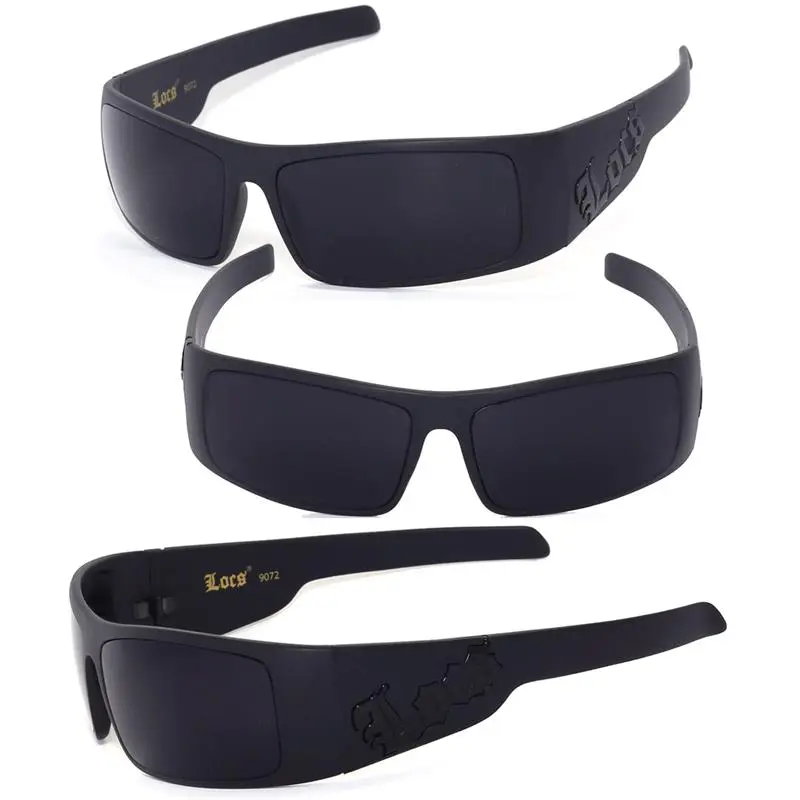 Locs Mens Cholo UV400 Biker Sunglasses - Matte Black (Black Logo) LC51