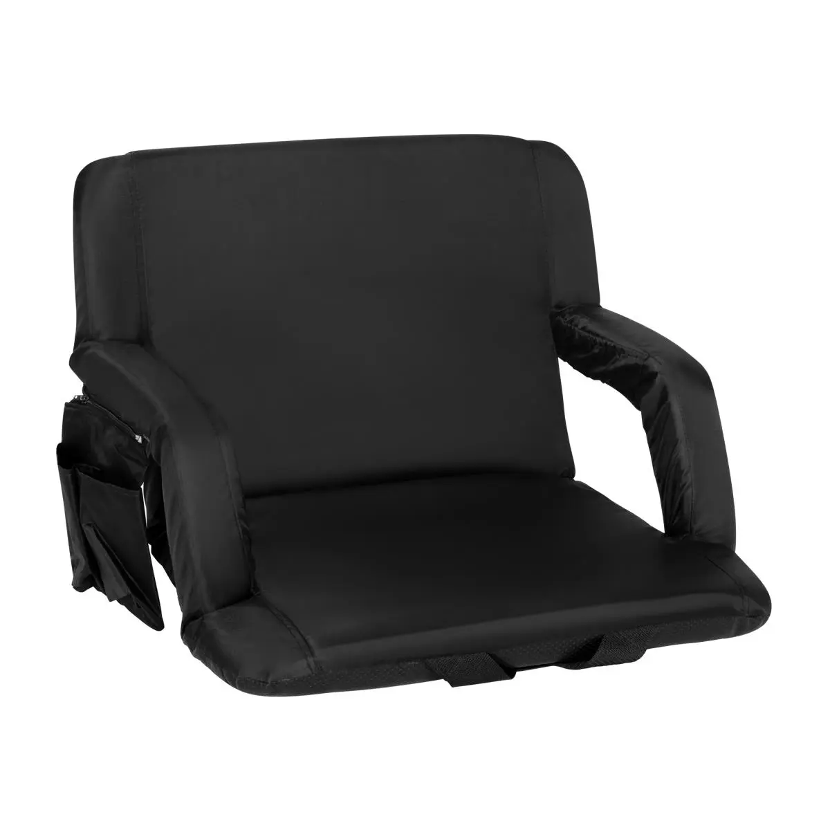 Flash Furniture Extra Wide Lightweight Reclining Stadium Chair (24.5"w x 32.75"d x 2.75"h) - Black, Extra Thick Padded Back & Seat, Armrests with Elastic Arm Pouch, Dual Storage Pockets, Adjustable Strap & Backpack Straps for Beach Days, Polyester, Tailga
