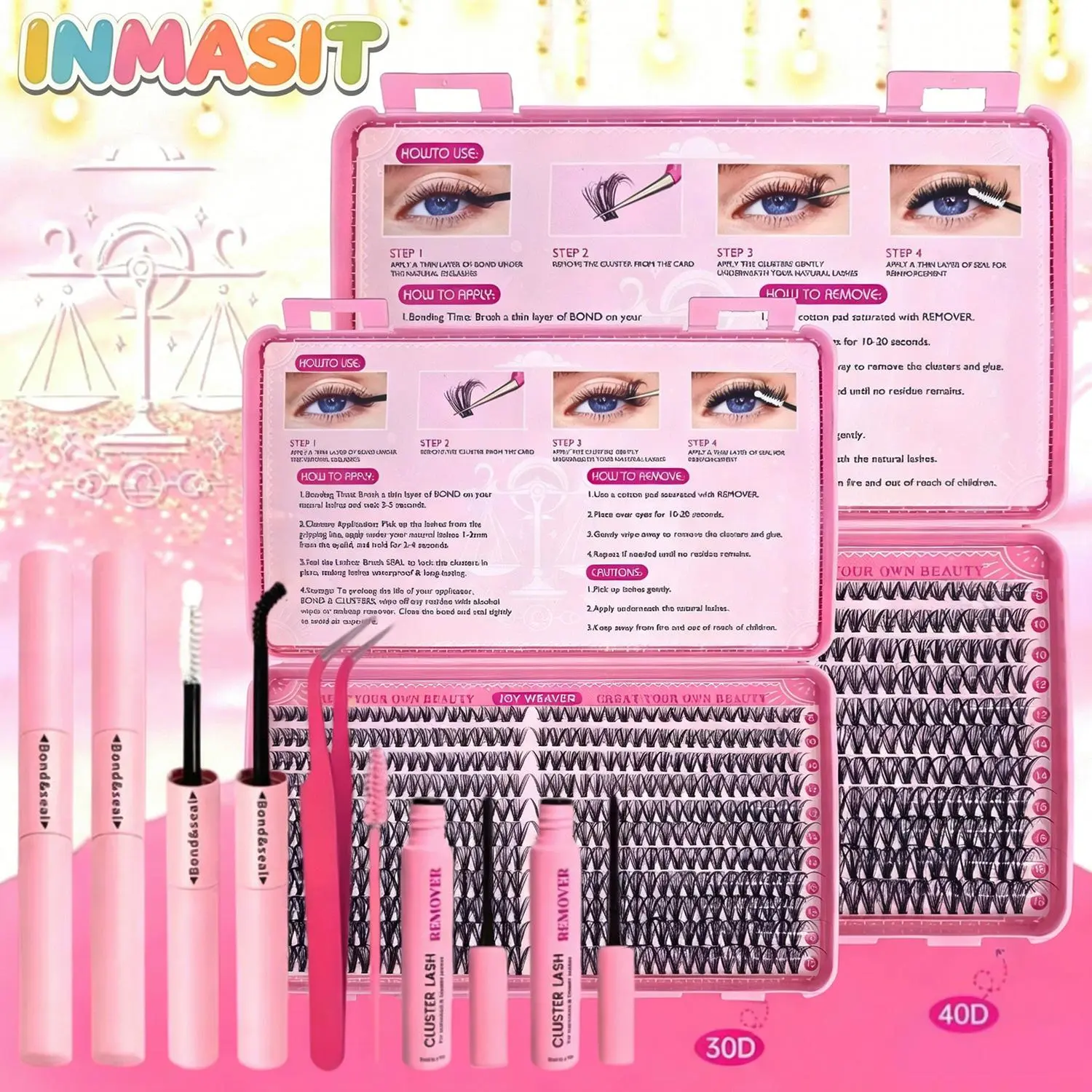 Joyweaver 440PCS Complete Clustered Self-grafted False Eyelashes DIY Set Natural Style Mixed Length 8-18mm D Curl with Glue Tweezers Brush Remover Grafting Tools for Novices Halloween Thanksgiving Gift Makeup Cosmetic