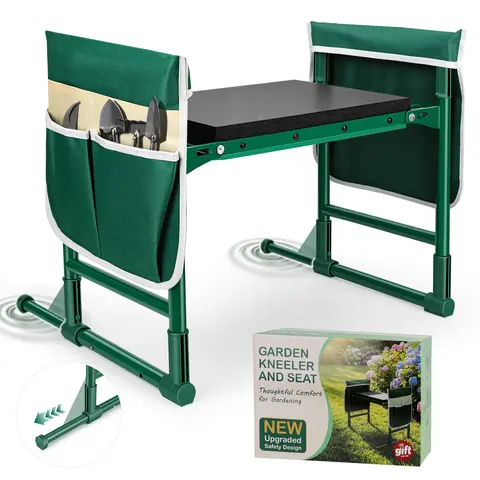 RIFPOD Garden Kneeler and Seat Heavy Duty, Wider and Thicker Kneeling Pad for Foldable Gardening Stool with 2 Tool Pouches, Gardening Gifts Tools for Women Mom Men Seniors
