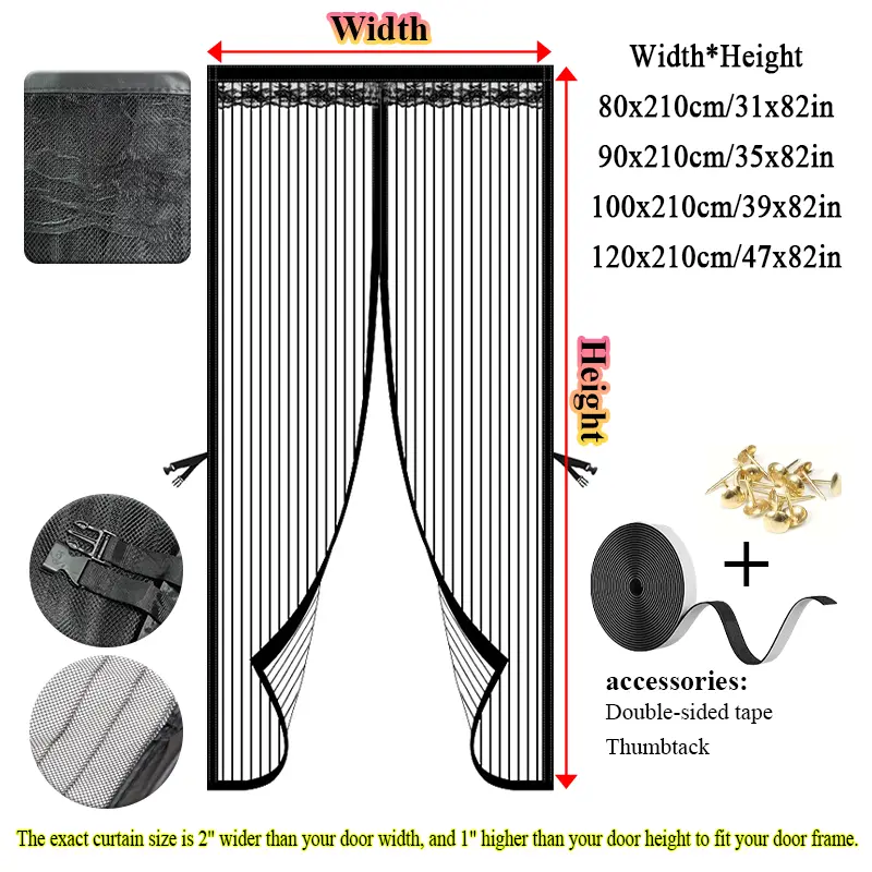 Magnetic mosquito screen door size and polyester mesh material detail