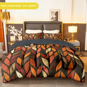 3pcs (1 comforter + 2 pillowcases) Herringbone Pattern Flannel & Milk Velvet Comforter Set, Soft Warm Bedding Set for Adults, Cozy Flannel & Milk Velvet Quilt Set, Trendy Bedding Essentials