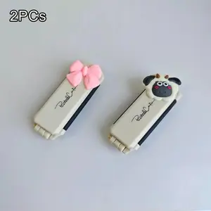 2-Pack Portable Folding Comb with Mirror, Cartoon Mini Air Cushion Comb, Anti-Static Travel Compact Fashion Accessory