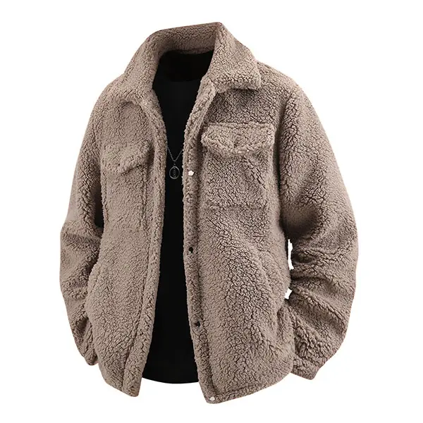 Men's Fleece Jacket with Sherpa Lining, Khaki Casual Coat Beige Stylish