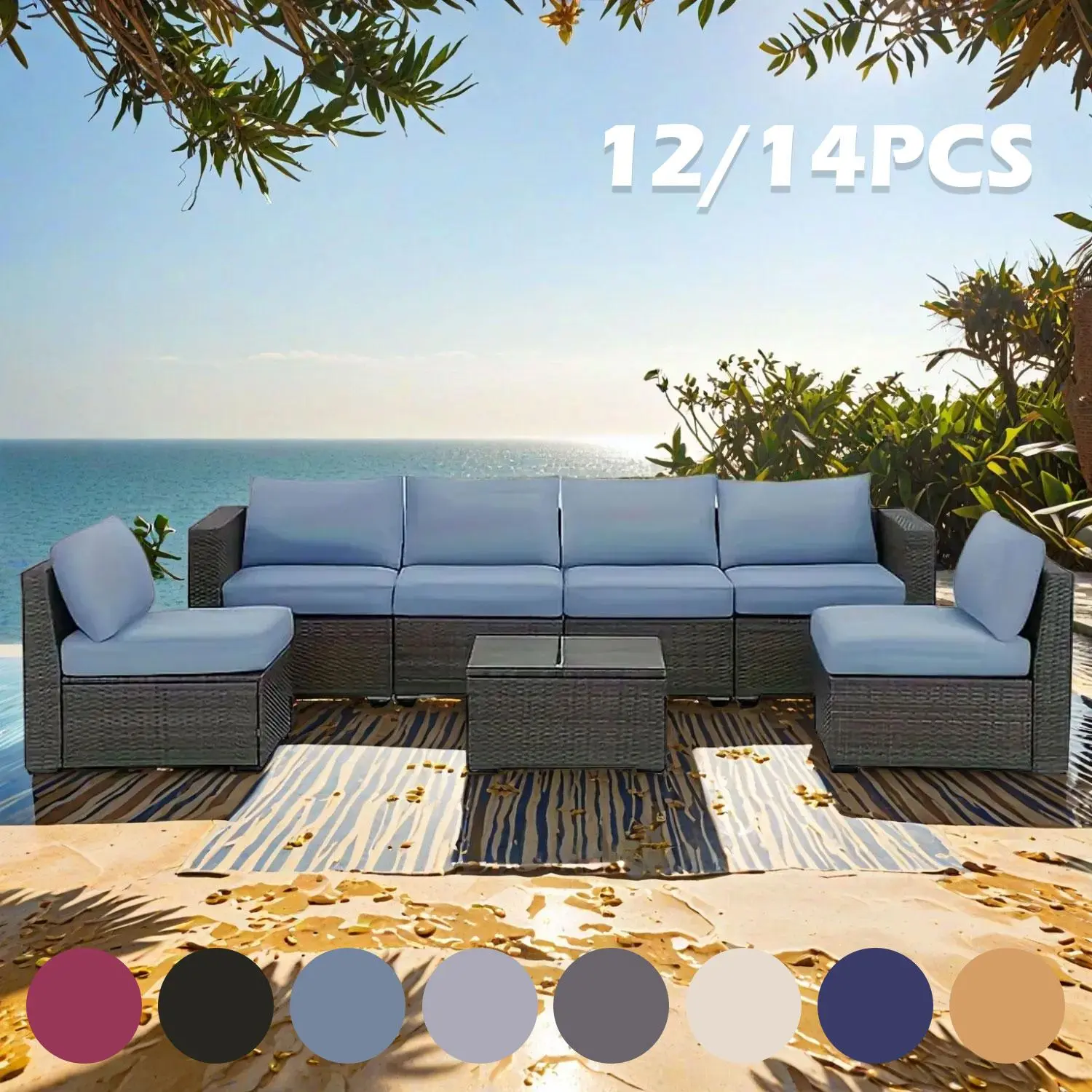 12/14 Pcs Elastic Patio Cushion Covers, Pet-Friendly Anti-Slip Sofa Protector for Outdoor Furniture & Indoor Sofa, Spring Summer Home Decor