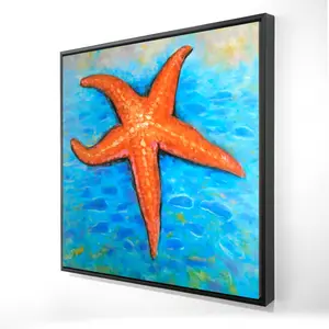 Begin Home Decor 2081-2424-CO68 24 x 24 in. Blue Contemporary Starfish in the Sea Framed Canvas Decor