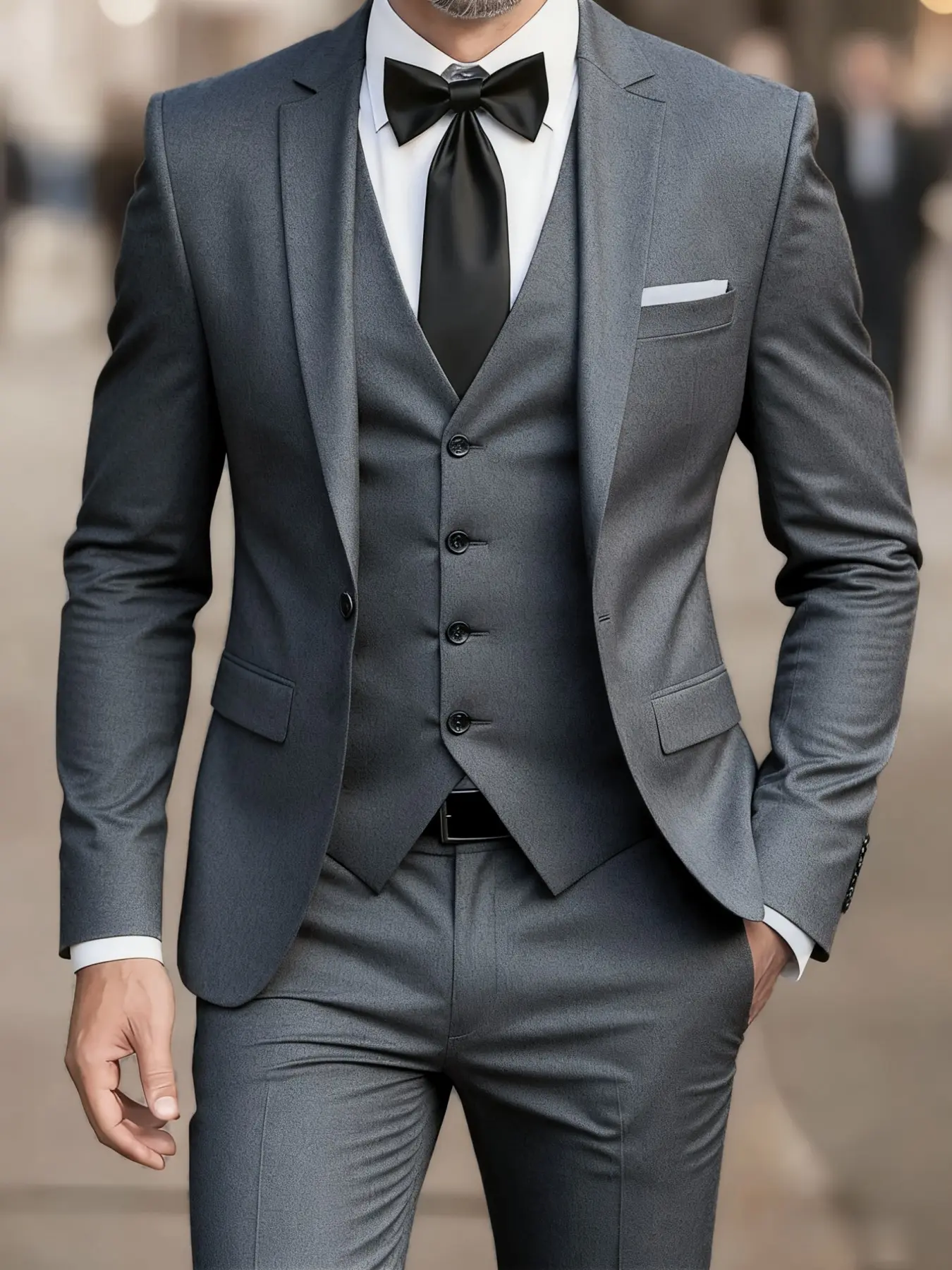 Men's 3pcs One Button Suit Set: Blazer (Long Sleeve) + Vest + Trousers, Business Casual, Formal Wear, Stylish and Elegant, Premium Quality Wedding Grooms Suit for Weddings, Workwear, and Parties