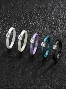 Minimalist Colorful Promise Rings for Women Stackable Ceramic Wedding Band 3mm Thin Engagement Ring in Black White Pink Green