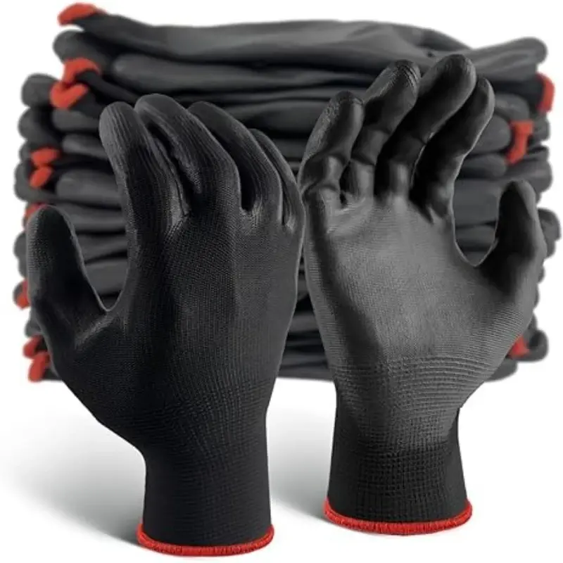 12PCS Black PU Coating Gloves Anti-Slip Multi-scenario Nylon PU Gloves Durable Gardening Machinery Automotive Repair
