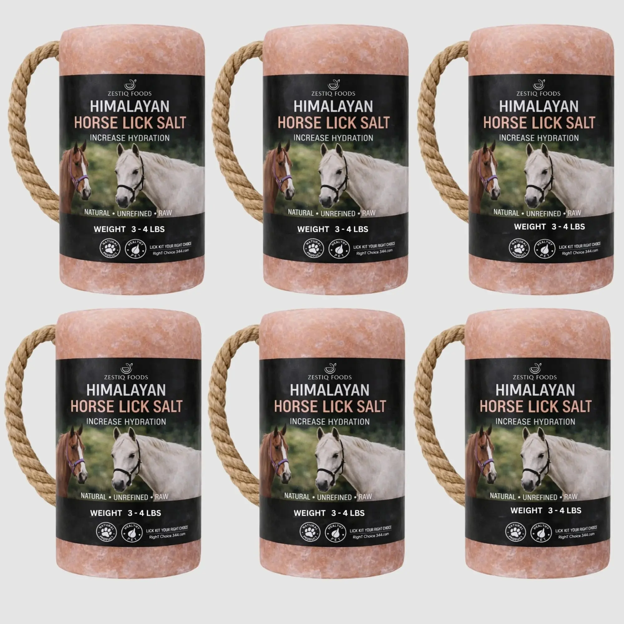 Himalayan Pick Rock salt, Lick Salt 3-5 lbs (6-Pack), Salt Block on Rope for Horses, Deer, Goats, Cattle, Livestock & Wildlife. Weather resistant & Long lasting.