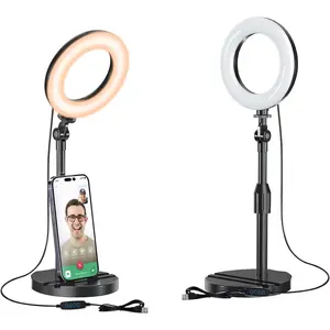 Desk Ring Light with Telescopic Stand, Travel Desktop Hola Light for Phone Selfie Laptop Zoom Video Calls Makeup  Reels Live Streaming