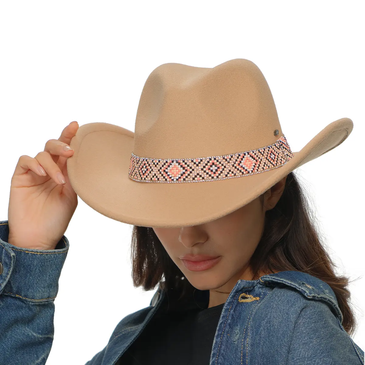 C.C Women's Vegan Leather Cowboy Hat with Exquisite Aztec Bead Trim – Eco-Friendly, Stylish, and Perfect for Adding Western Flair to Any Outfit cattleman Chocolate Dallas Twister Hat