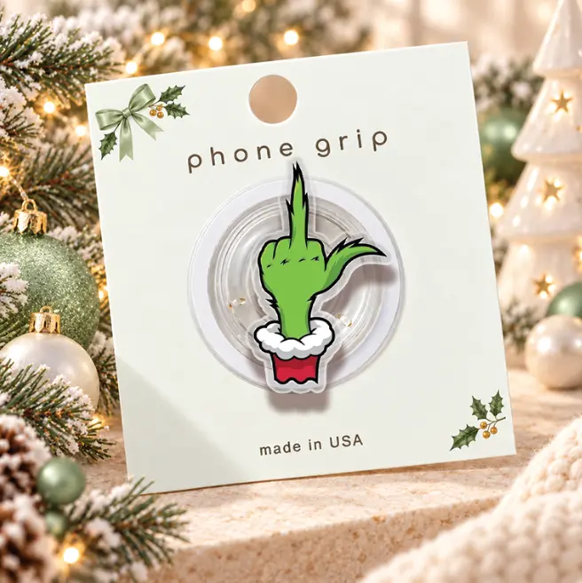 Funny Green Christmas Hand Phone Grip MagSafe, Sassy Holiday Gesture Phone Holder, Cute Festive Kindle Grip, Cartoon Phone Stand, Funny Christmas Gift for Friends