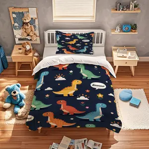 2/3pcs Cartoon Dinosaur Bedspread Set, Soft Cute Design, Breathable Wear-Resistant, Suitable for Teen Bedrooms, No Fillers Included