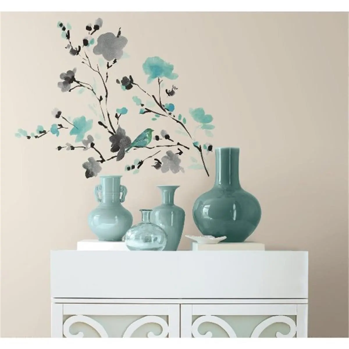 212 MAIN Branch-Shape Wall Stickers, High Quality Peel & Stick Backing, Watercolour Warm Pastel Bird Wallpaper Pattern Hanging Decor, Removable 26x33cm Home Decor Decals for Living Room, Enhances Any Room